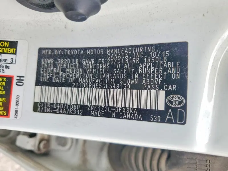 2016 TOYOTA COROLLA S PLUS  