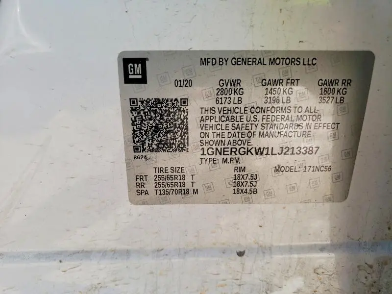 2020 CHEVROLET TRAVERSE LT  