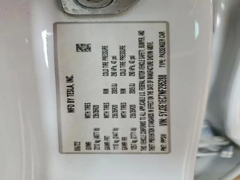 2022 TESLA MODEL 3   