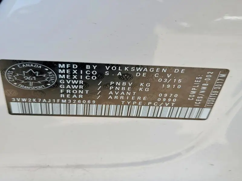 2015 VOLKSWAGEN JETTA BASE  