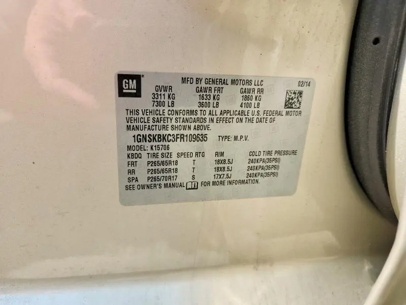 2015 CHEVROLET TAHOE K1500 LT  