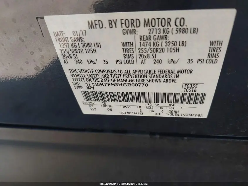 2017 FORD EXPLORER LIMITED