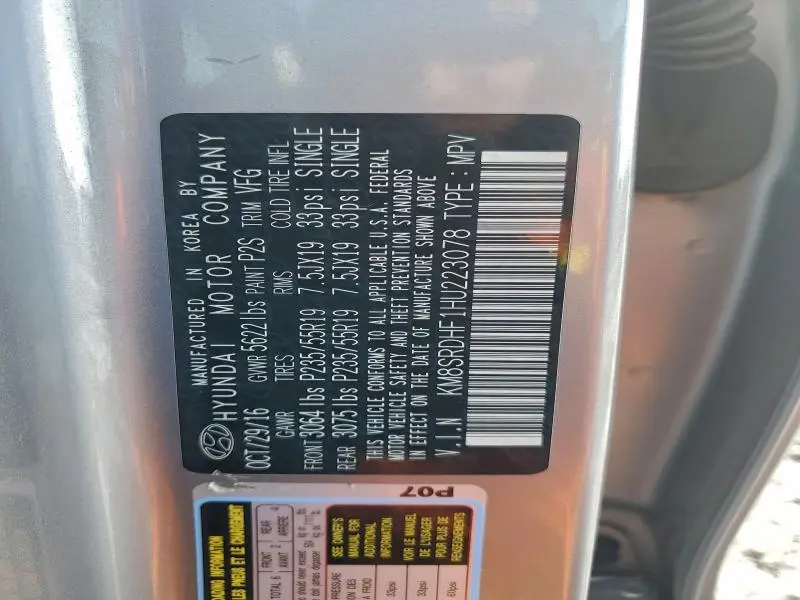 2017 HYUNDAI SANTA FE SE ULTIMATE  