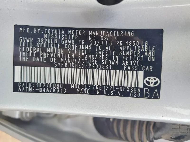 2015 TOYOTA COROLLA S  