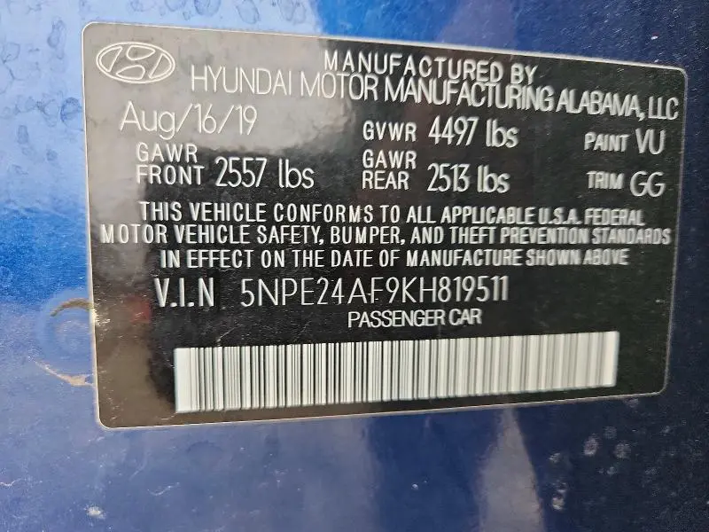 2019 HYUNDAI SONATA SE  