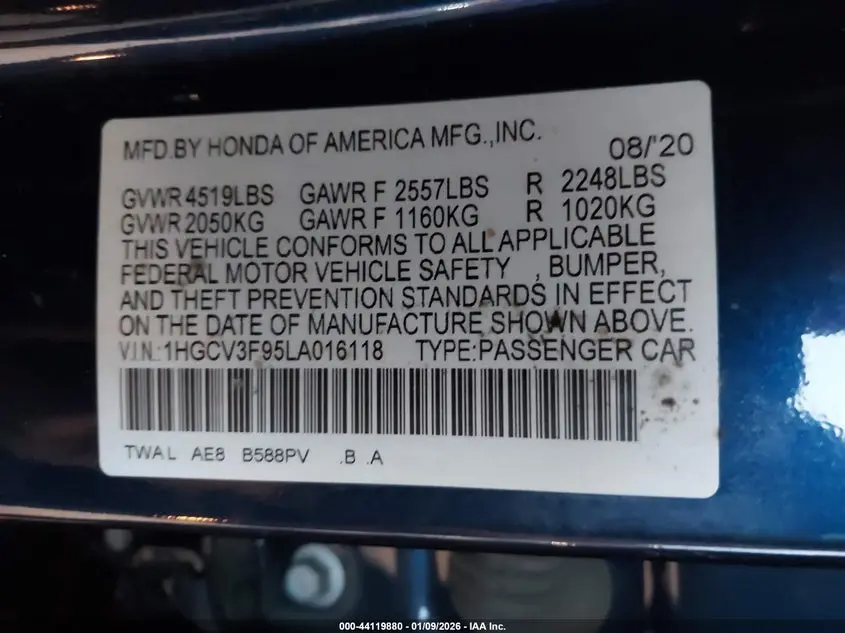 2020 HONDA ACCORD HYBRID TOURING