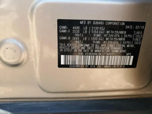 2019 SUBARU OUTBACK 2.5I LIMITED  