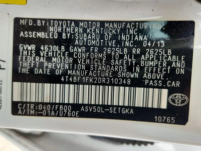 2013 TOYOTA CAMRY XLE  