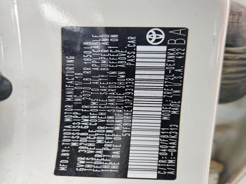 2018 TOYOTA COROLLA L  