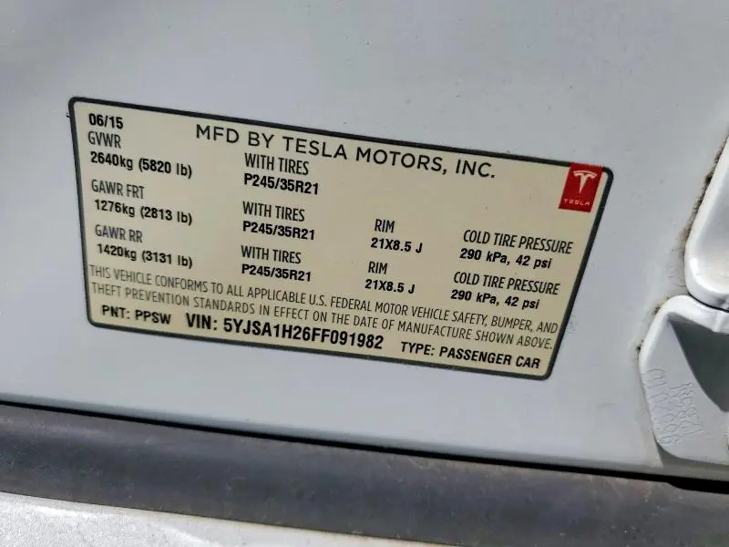 2015 TESLA MODEL S 85D  