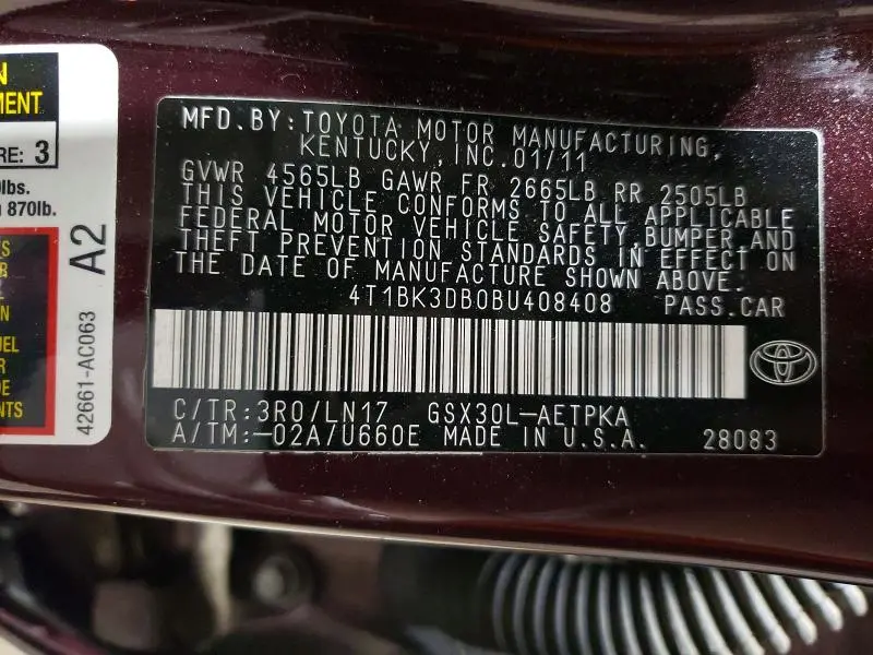 2011 TOYOTA AVALON BASE  