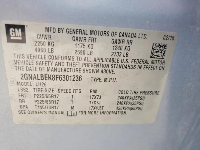 2015 CHEVROLET EQUINOX LT  