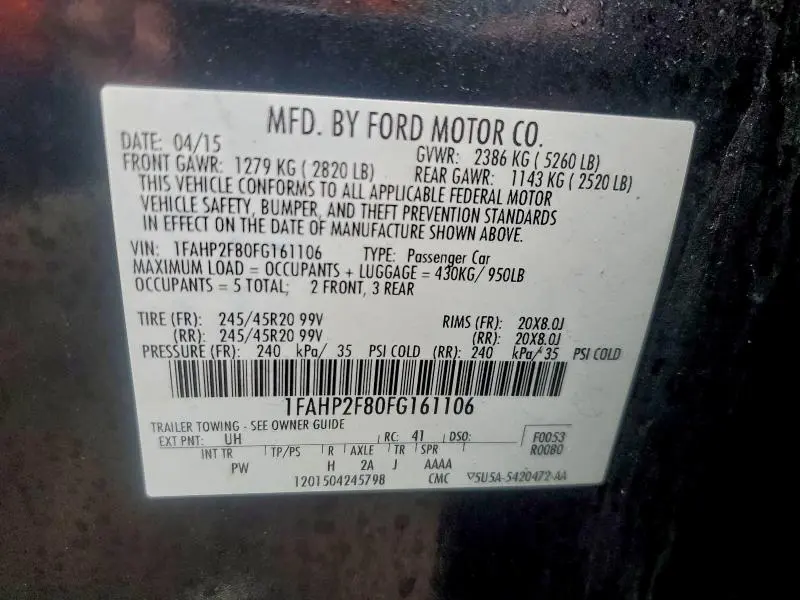 2015 FORD TAURUS LIMITED  