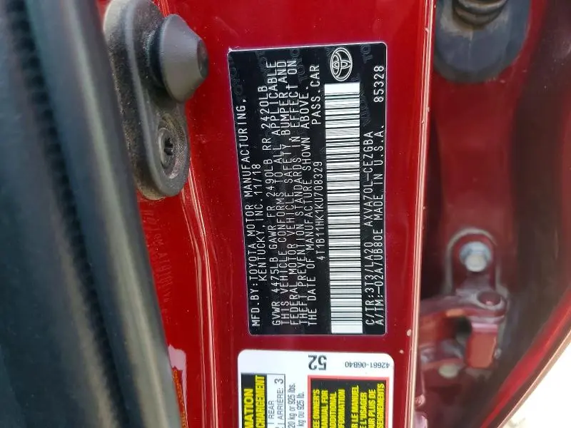 2019 TOYOTA CAMRY XLE  