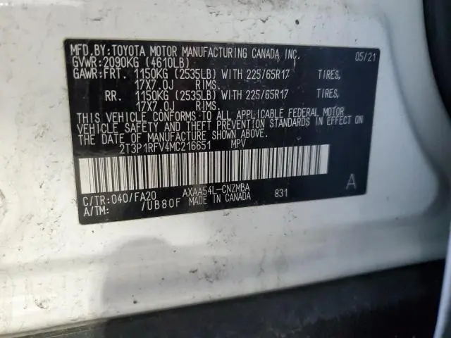 2021 TOYOTA RAV4 XLE  