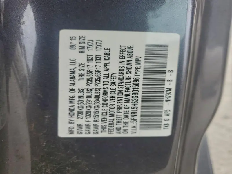 2016 HONDA ODYSSEY EXL  