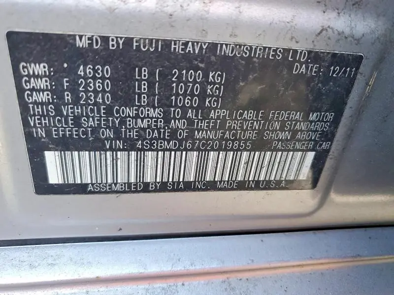 2012 SUBARU LEGACY 3.6R LIMITED  