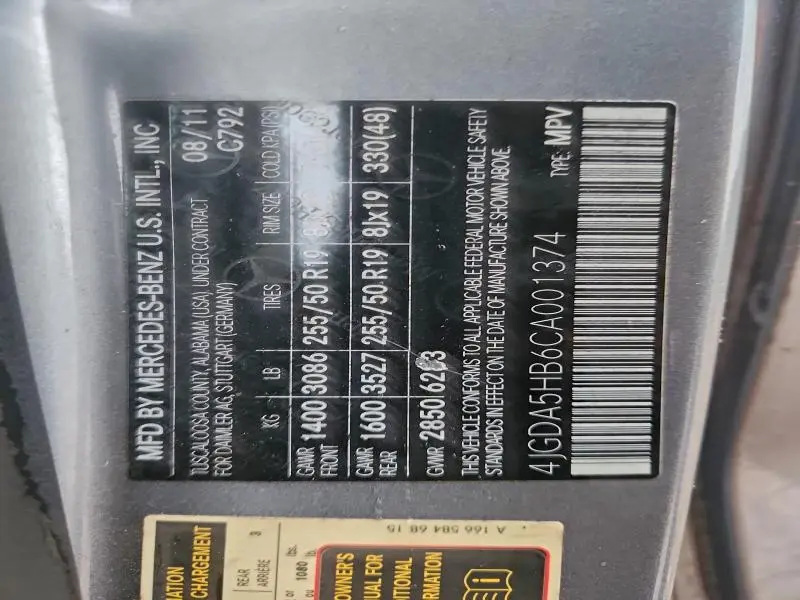 2012 MERCEDES-BENZ ML 350 4MATIC  