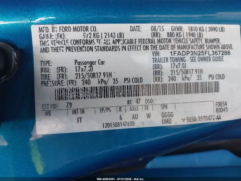 2015 FORD FOCUS TITANIUM
