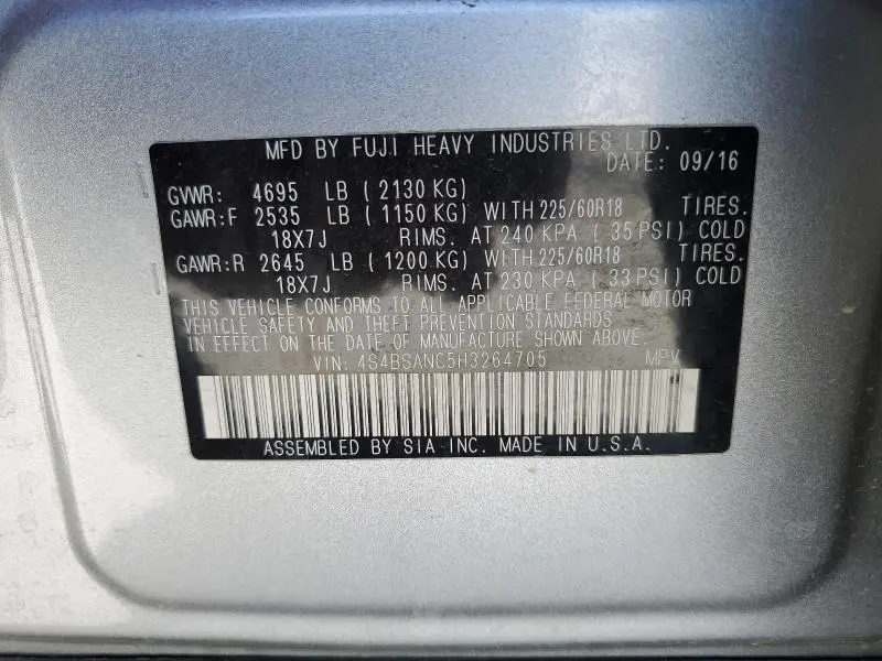 2017 SUBARU OUTBACK 2.5I LIMITED  