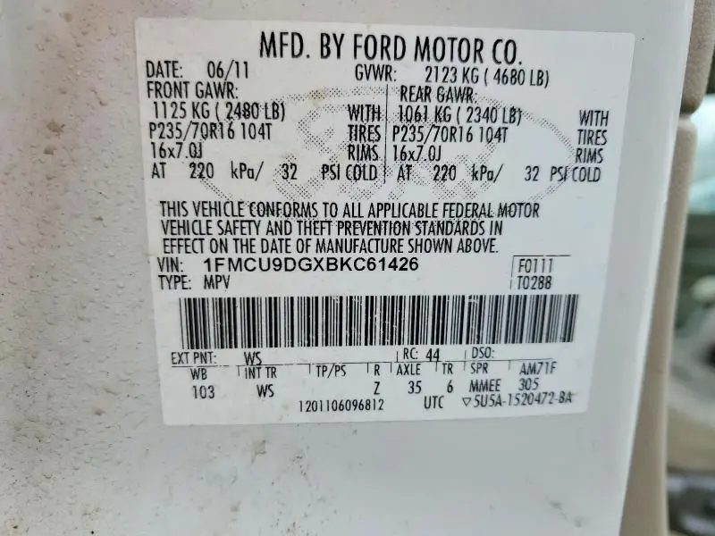 2011 FORD ESCAPE XLT  