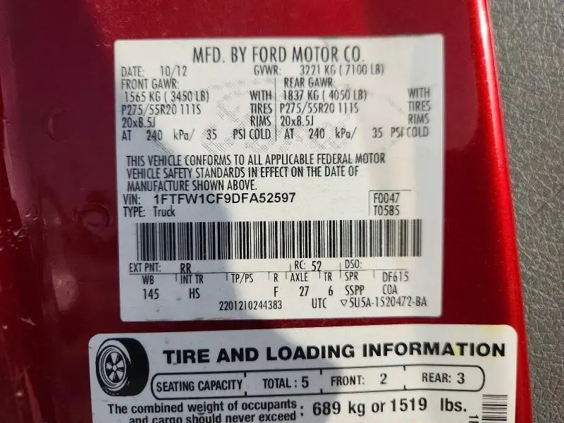 2013 FORD F150 SUPERCREW  