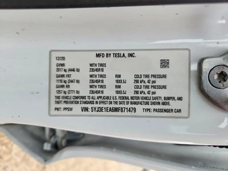 2021 TESLA MODEL 3   