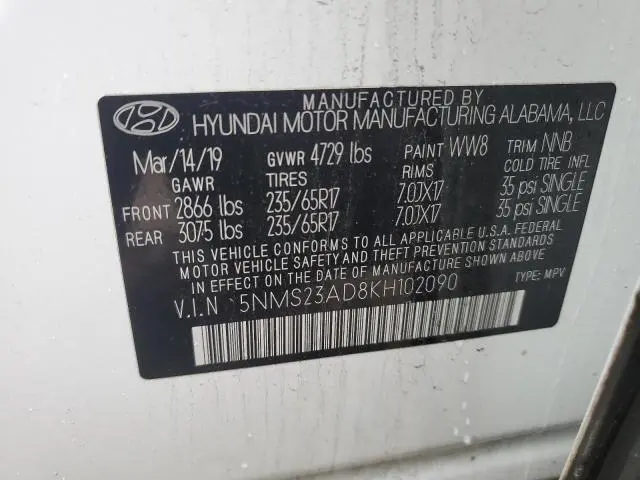 2019 HYUNDAI SANTA FE SE  