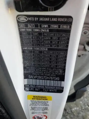 2013 LAND ROVER RANGE ROVER EVOQUE PURE PLUS  