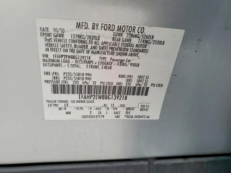 2011 FORD TAURUS SEL  