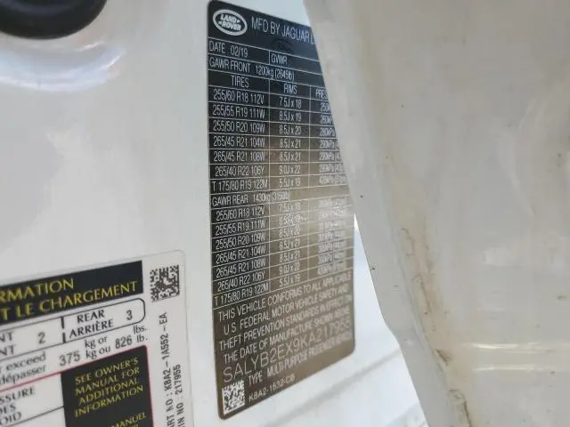 2019 LAND ROVER RANGE ROVER VELAR S  