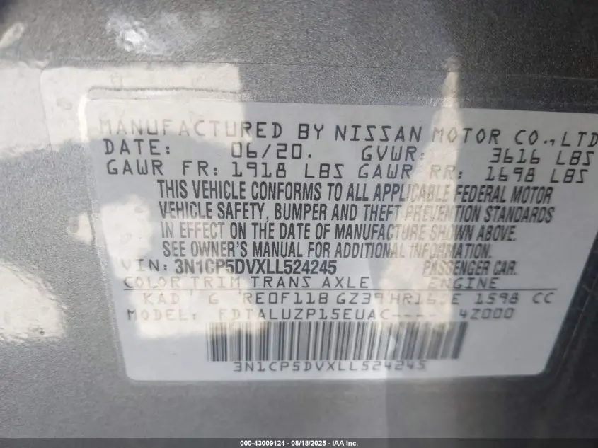 2020 NISSAN KICKS SR XTRONIC CVT