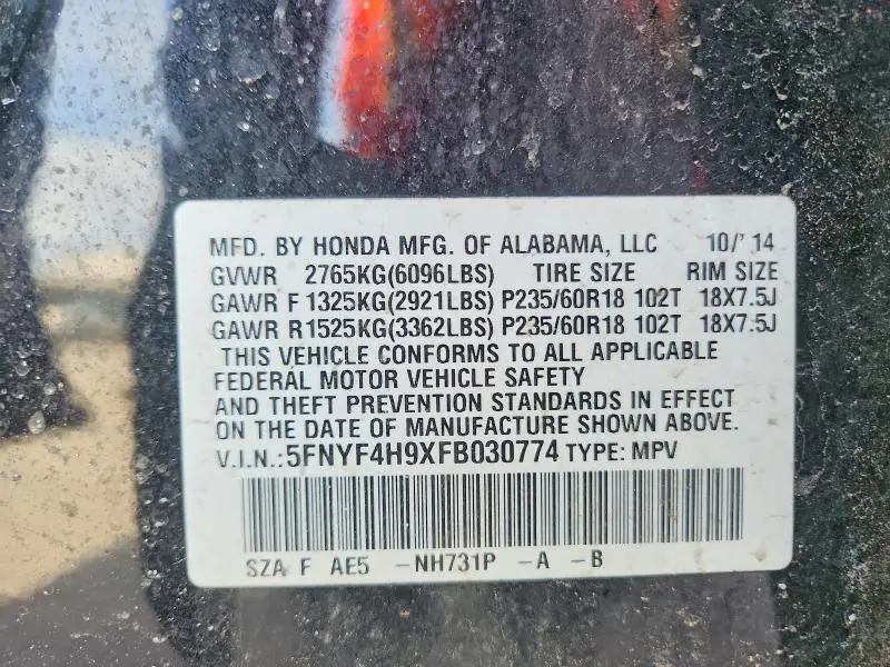 2015 HONDA PILOT TOURING  