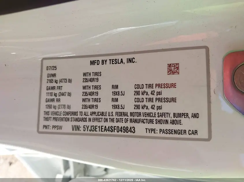 2025 TESLA MODEL 3  