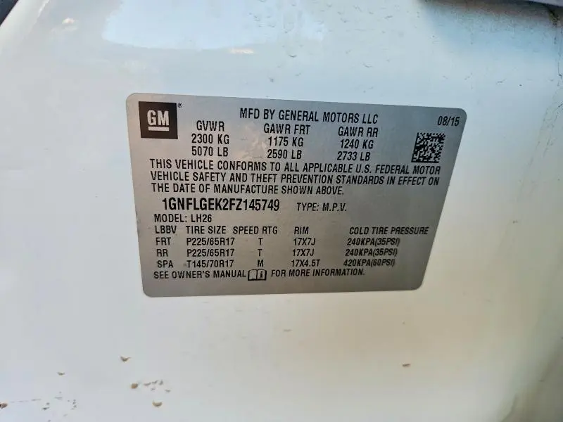 2015 CHEVROLET EQUINOX LT  