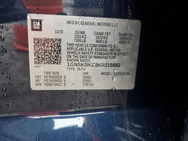 2019 CHEVROLET TAHOE K1500 LT  