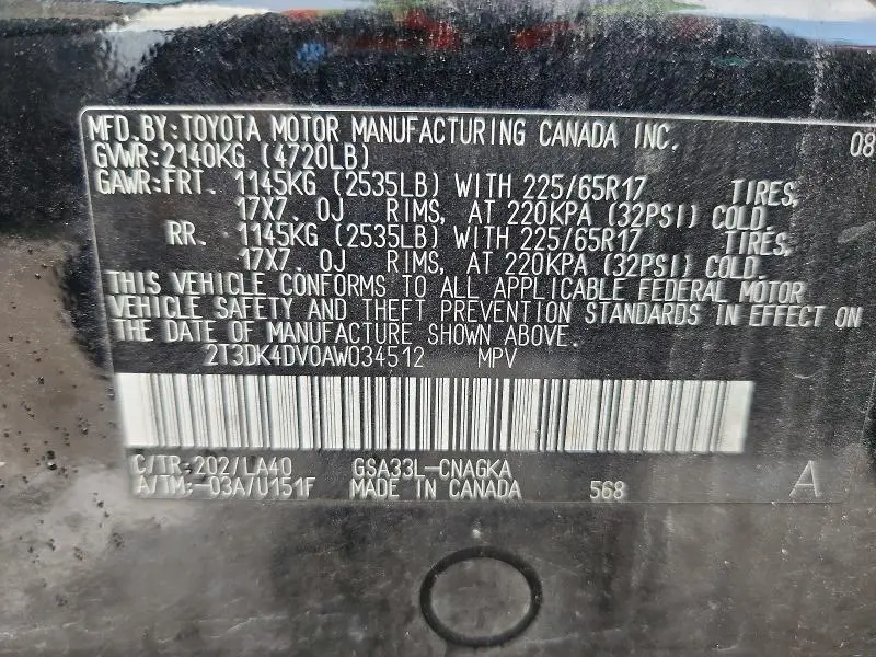 2010 TOYOTA RAV4 LIMITED  