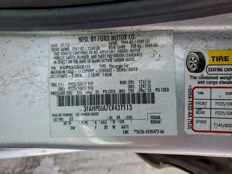 2012 FORD FUSION SEL  