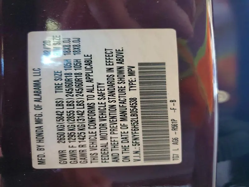 2020 HONDA PILOT EXL  