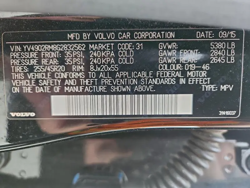 2016 VOLVO XC60 T6 PLATINUM  