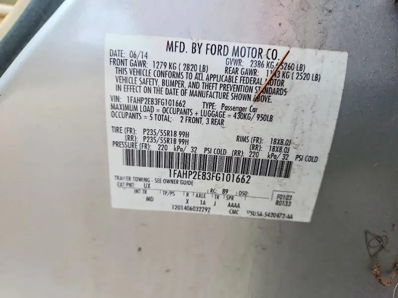 2015 FORD TAURUS SEL  