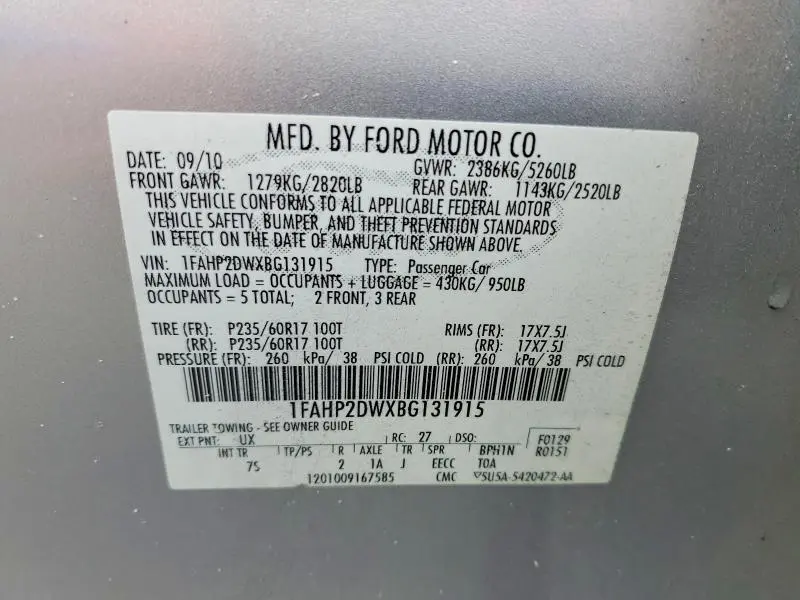 2011 FORD TAURUS SE  