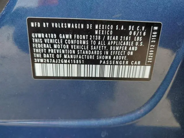 2016 VOLKSWAGEN JETTA S  