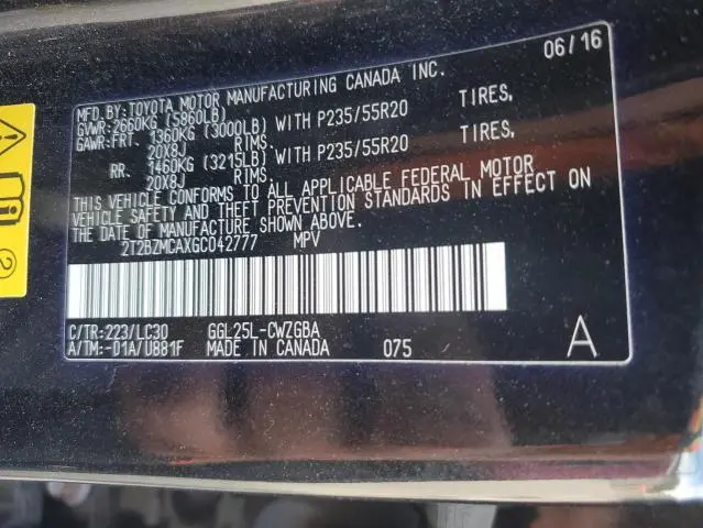 2016 LEXUS RX 350 BASE  