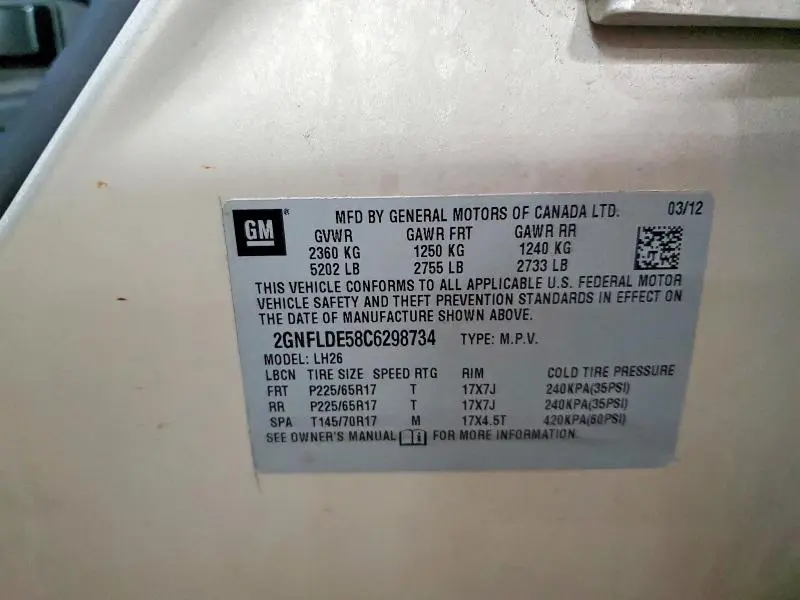 2012 CHEVROLET EQUINOX LT  