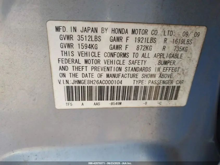 2010 HONDA FIT  