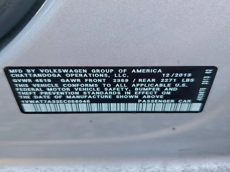 2014 VOLKSWAGEN PASSAT S  