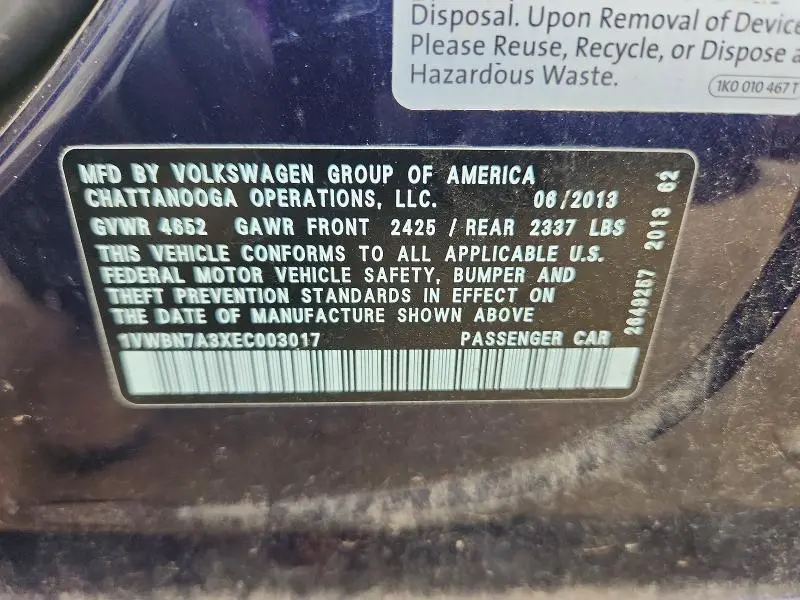 2014 VOLKSWAGEN PASSAT SE  