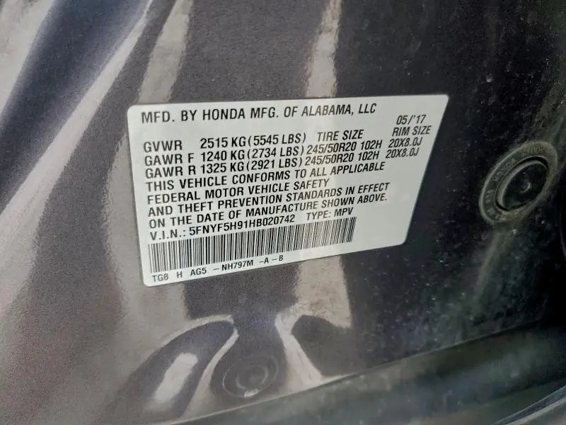 2017 HONDA PILOT TOURING  