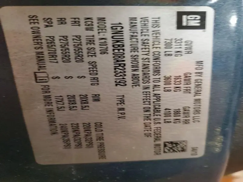 2010 CHEVROLET TAHOE K1500 LT  